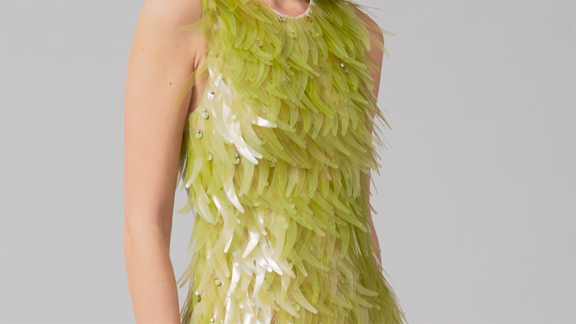 An algae sequin dress by fashion designer Phillip Lim and industrial designer Charlotte McCurdy for One X One 2020 peogram. Image by Phillip Lim team as appeared in One X One official website.