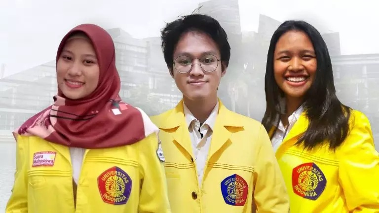 Three students of University of Indonesia (left to right) Ajeng Riski Anugrah, Nandhika Prayoga, and Grace Elizabeth Kristiani - developed the a prototype application, called Muter, an abbreviation of Teman Tuli Teman Dengar, as a solution for the deaf people who have problems in noticing the train stops during a train journey. Image of Fakultas Ilmu Arministrasi in University of Indonesia (UI).